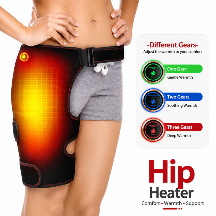 Premium Heated Hip Support Brace Full Wrap Compression Belt USB Powered Heat Vibration Massage 3 Levels Adjustable Therapy Hip Pain Relief Wrap