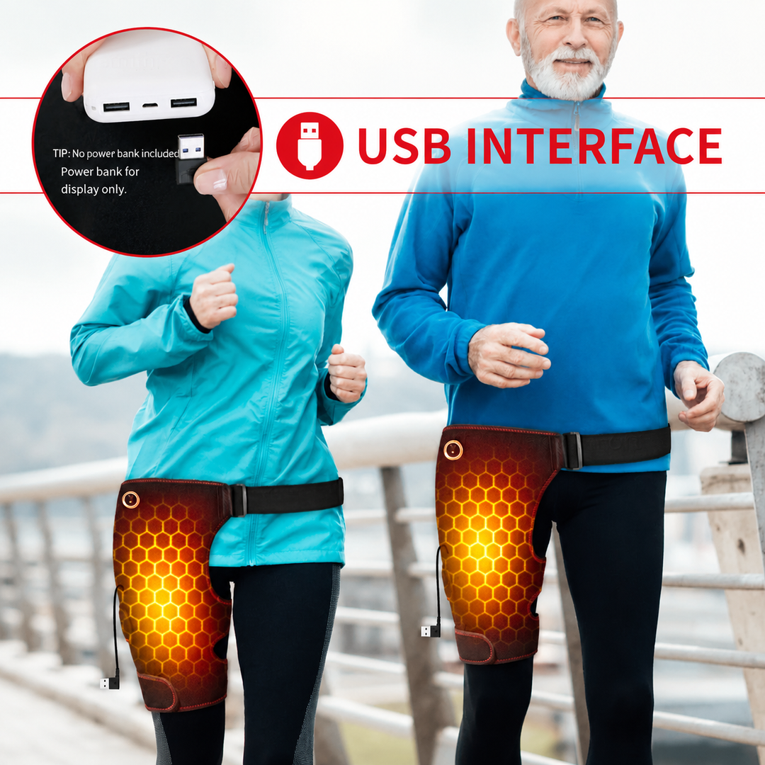 Premium Heated Hip Support Brace Full Wrap Compression Belt USB Powered Heat Vibration Massage 3 Levels Adjustable Therapy Hip Pain Relief Wrap