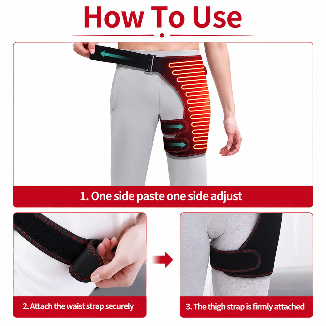 Premium Heated Hip Support Brace Full Wrap Compression Belt USB Powered Heat Vibration Massage 3 Levels Adjustable Therapy Hip Pain Relief Wrap