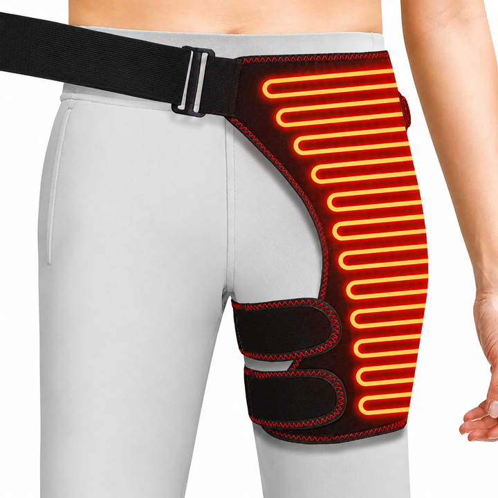 Premium Heated Hip Support Brace Full Wrap Compression Belt USB Powered Heat Vibration Massage 3 Levels Adjustable Therapy Hip Pain Relief Wrap