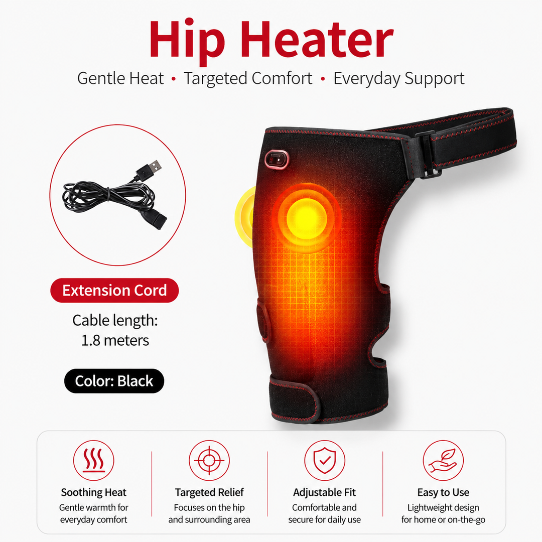 Premium Heated Hip Support Brace Full Wrap USB Compression Belt Carbon Fiber Heat Vibration Massage 3 Levels Adjustable Hip Pain Relief Support