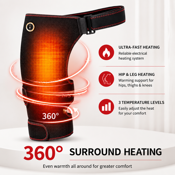 Premium Heated Hip Support Brace Full Wrap USB Compression Belt Carbon Fiber Heat Vibration Massage 3 Levels Adjustable Hip Pain Relief Support