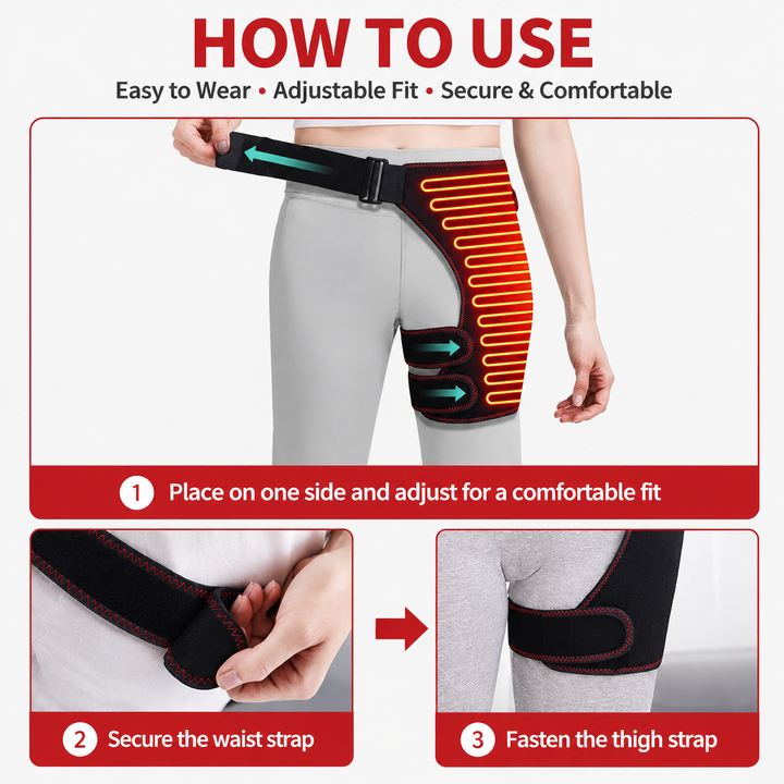 Premium Heated Hip Support Brace Full Wrap USB Compression Belt Carbon Fiber Heat Vibration Massage 3 Levels Adjustable Hip Pain Relief Support