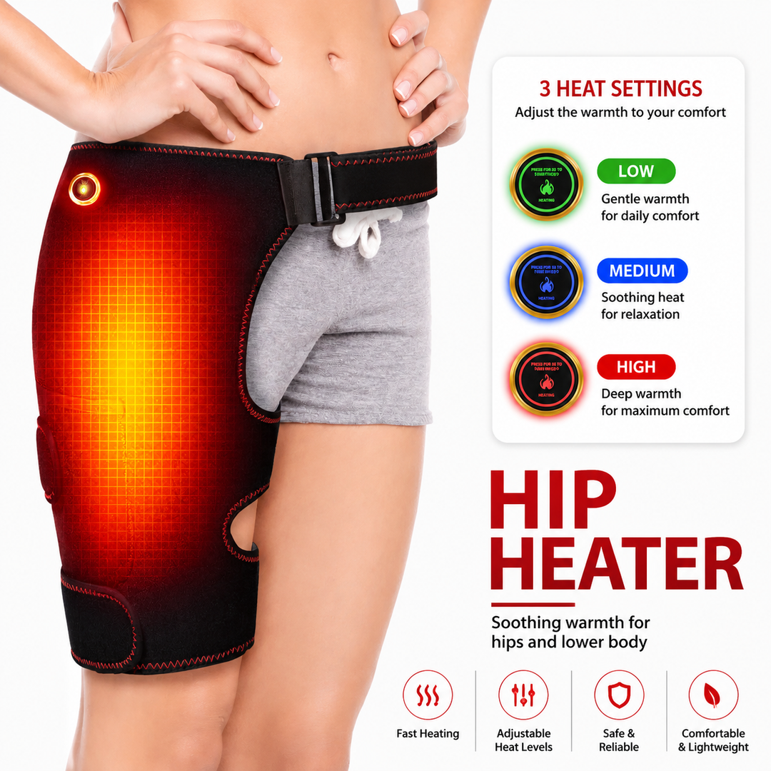 Premium Heated Hip Support Brace Full Wrap USB Compression Belt Carbon Fiber Heat Vibration Massage 3 Levels Adjustable Hip Pain Relief Support