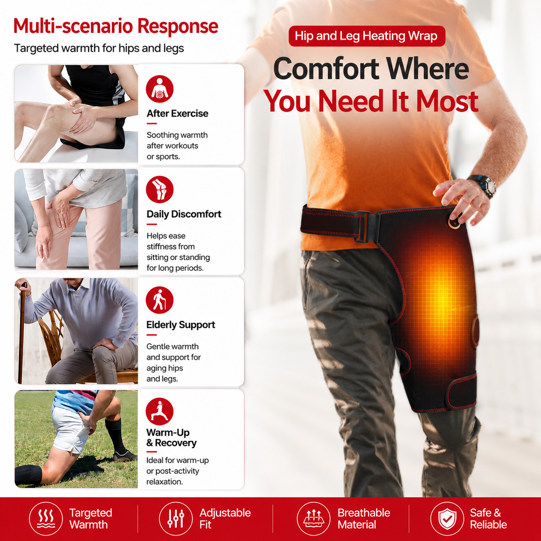 Premium Heated Hip Support Brace Full Wrap USB Compression Belt Carbon Fiber Heat Vibration Massage 3 Levels Adjustable Hip Pain Relief Support