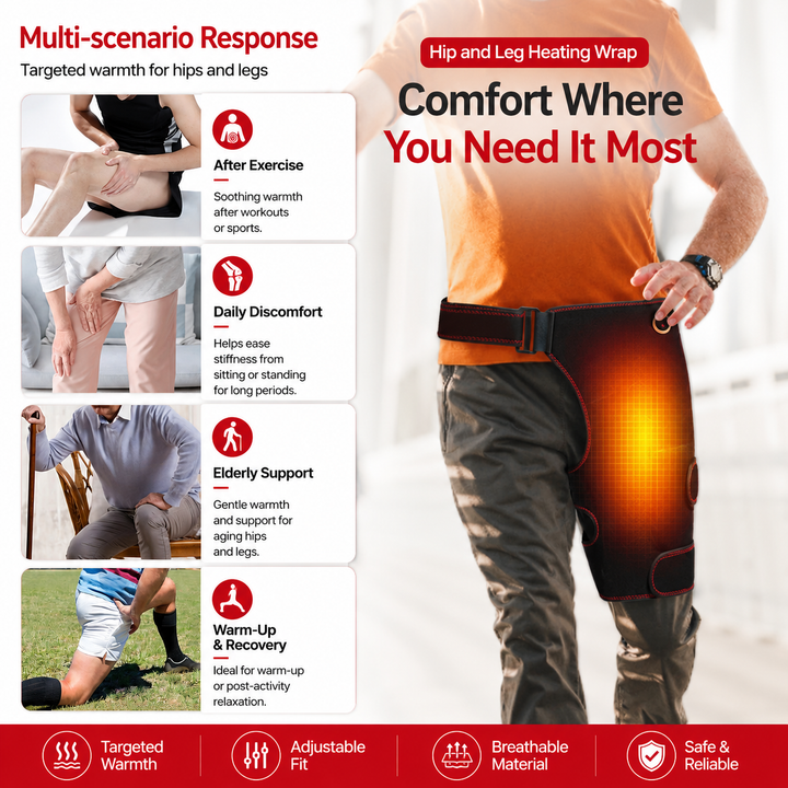 Premium Heated Hip Support Brace Full Wrap USB Compression Belt Carbon Fiber Heat Vibration Massage 3 Levels Adjustable Hip Pain Relief Support