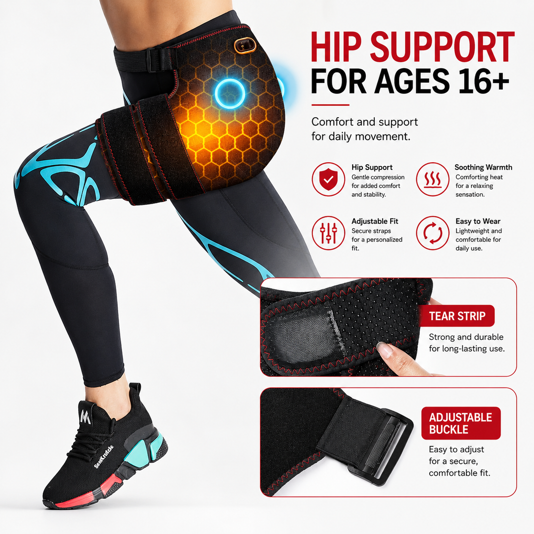 Premium Heated Hip Support Brace Full Wrap USB Compression Belt Carbon Fiber Heat Vibration Massage 3 Levels Adjustable Hip Pain Relief Support