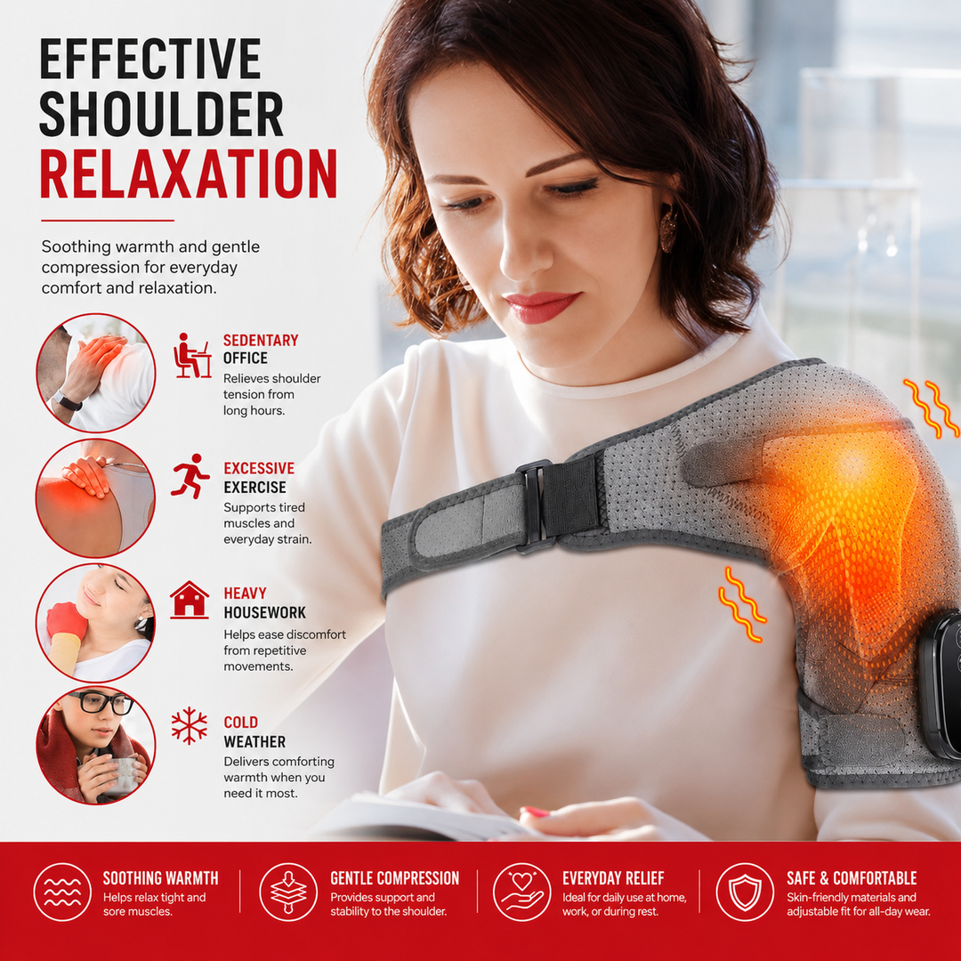 Premium Heated Shoulder Pad Electric Vibration Massage USB Rechargeable 5000mAh 3 Heat Levels Shoulder Wrap Pain Relief Therapy Support Belt