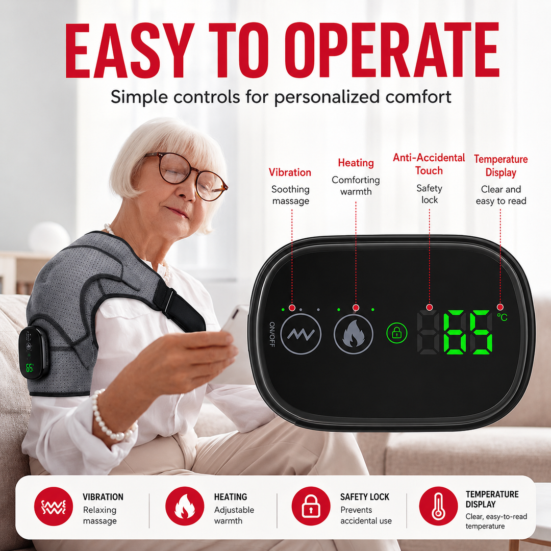 Premium Heated Shoulder Pad Electric Vibration Massage USB Rechargeable 5000mAh 3 Heat Levels Shoulder Wrap Pain Relief Therapy Support Belt