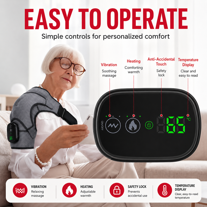 Premium Heated Shoulder Pad Electric Vibration Massage USB Rechargeable 5000mAh 3 Heat Levels Shoulder Wrap Pain Relief Therapy Support Belt