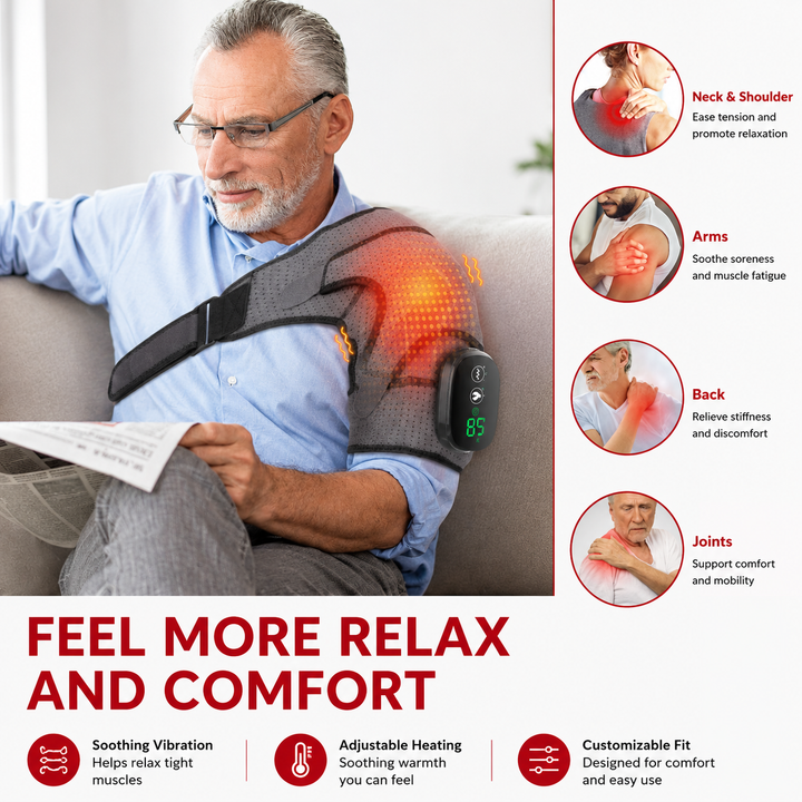 Premium Heated Shoulder Pad Electric Vibration Massage USB Rechargeable 5000mAh 3 Heat Levels Shoulder Wrap Pain Relief Therapy Support Belt