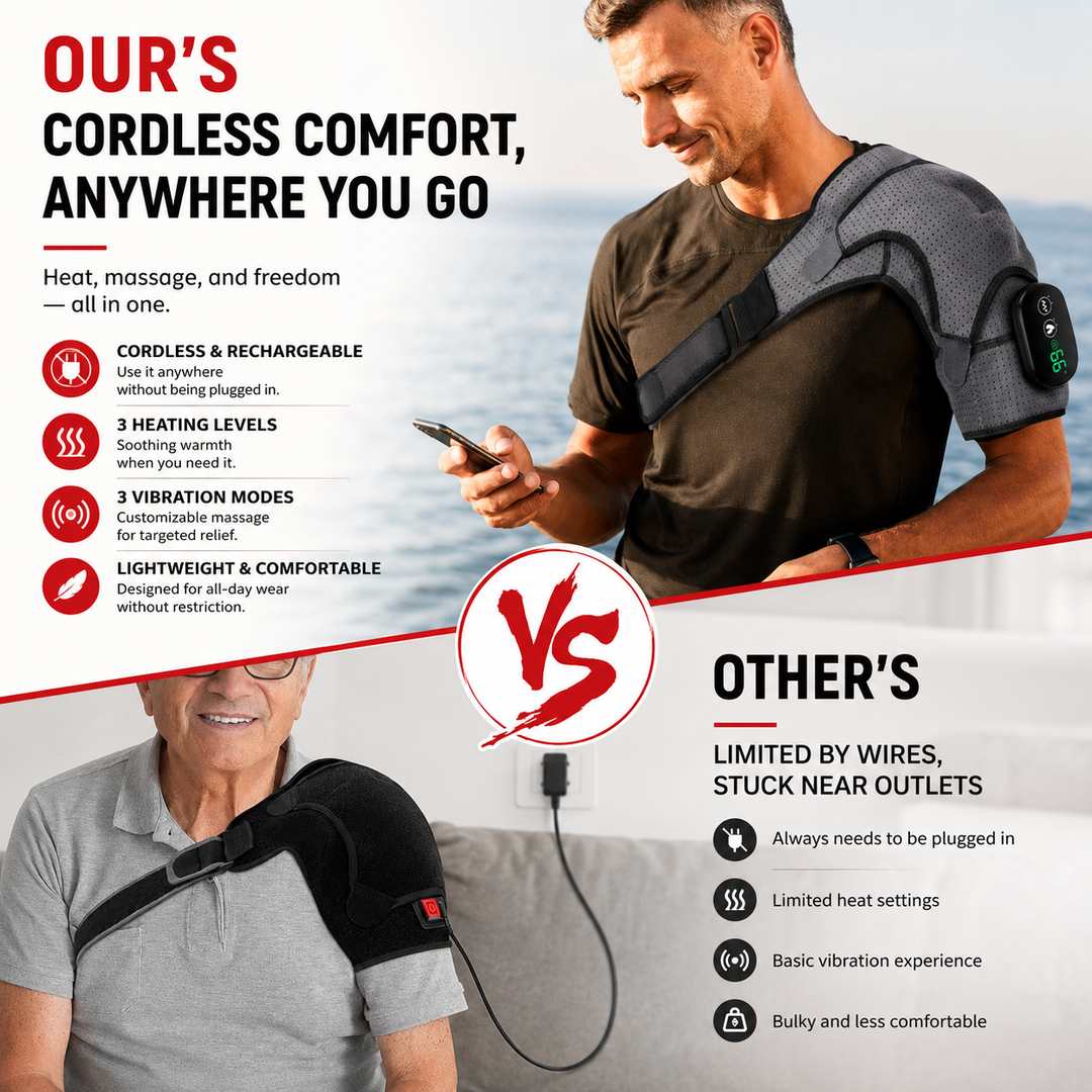 Premium Heated Shoulder Pad Electric Vibration Massage USB Rechargeable 5000mAh 3 Heat Levels Shoulder Wrap Pain Relief Therapy Support Belt