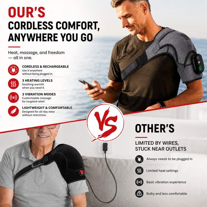 Premium Heated Shoulder Pad Electric Vibration Massage USB Rechargeable 5000mAh 3 Heat Levels Shoulder Wrap Pain Relief Therapy Support Belt