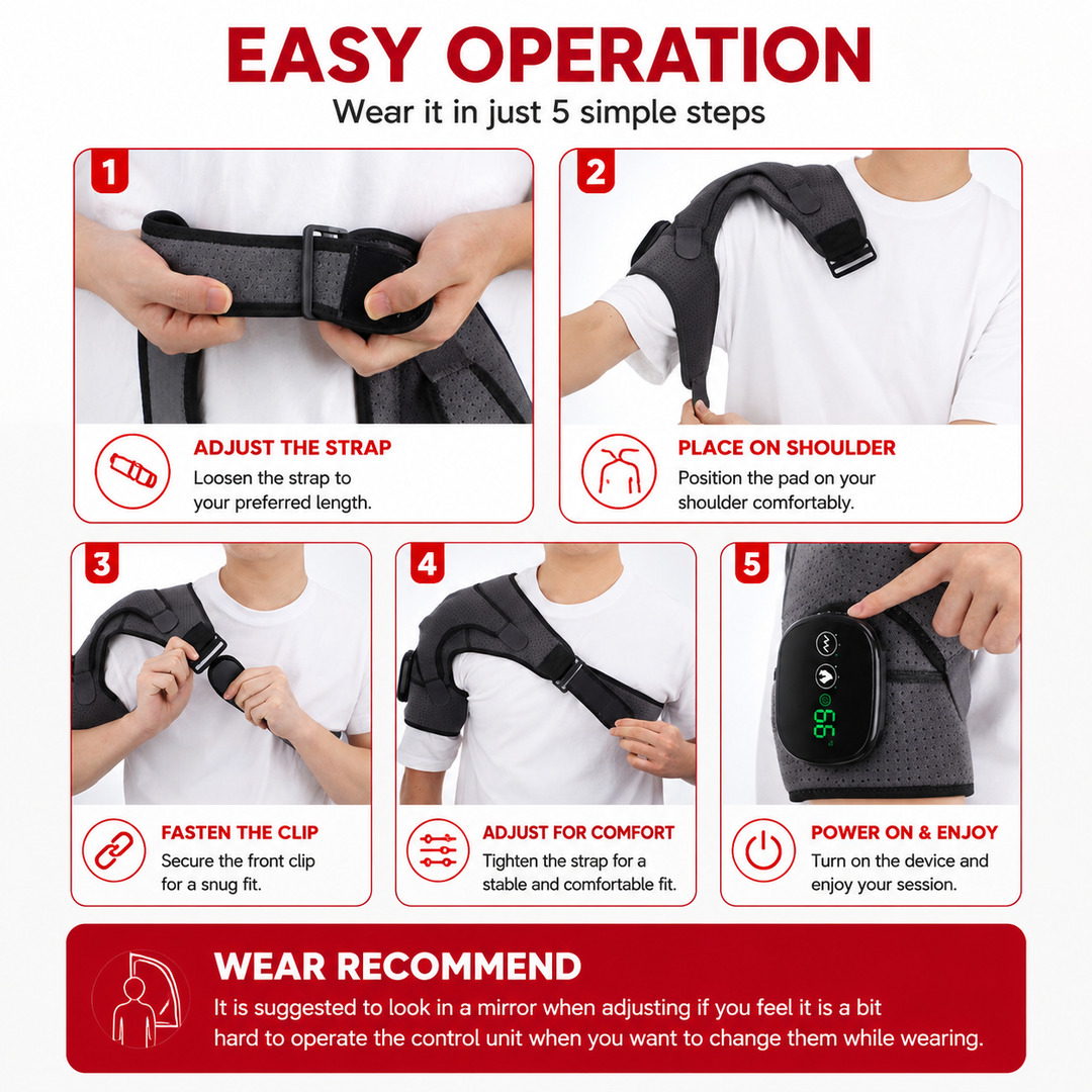 Premium Heated Shoulder Pad Electric Vibration Massage USB Rechargeable 5000mAh 3 Heat Levels Shoulder Wrap Pain Relief Therapy Support Belt