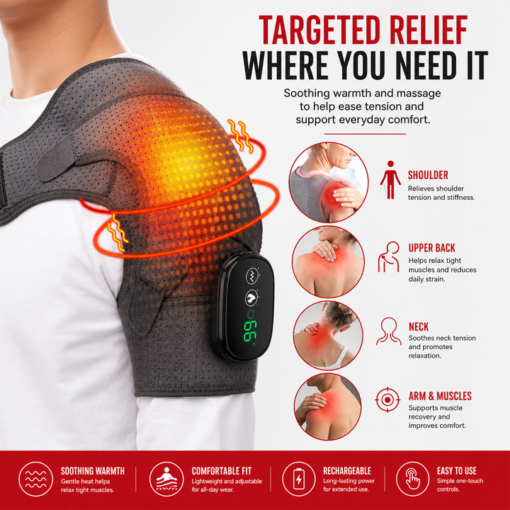 Premium Heated Shoulder Pad Electric Vibration Massage USB Rechargeable 5000mAh 3 Heat Levels Shoulder Wrap Pain Relief Therapy Support Belt