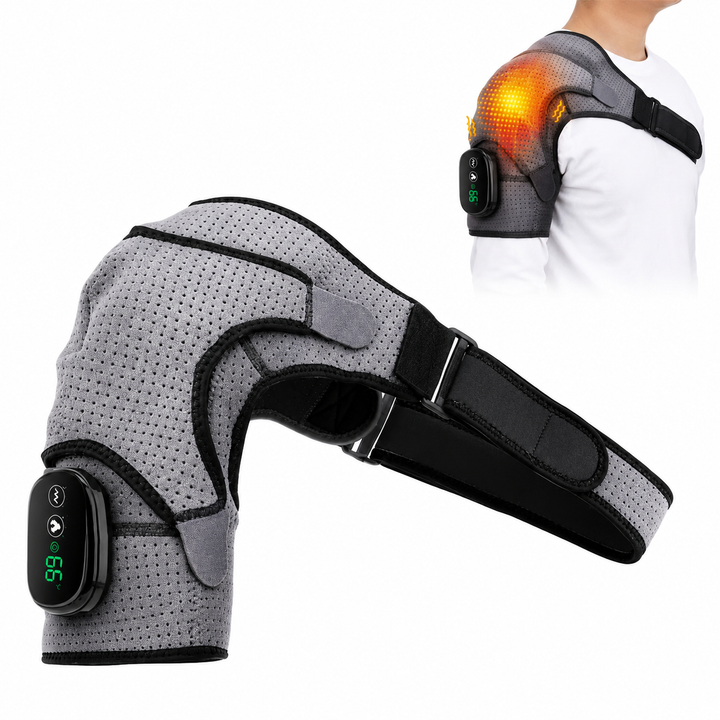 Premium Heated Shoulder Pad Electric Vibration Massage USB Rechargeable 5000mAh 3 Heat Levels Shoulder Wrap Pain Relief Therapy Support Belt