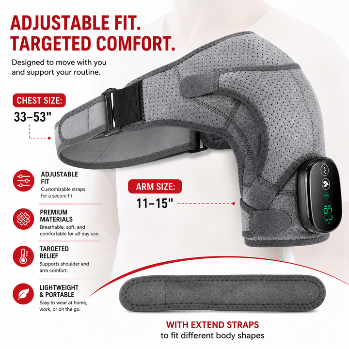 Premium Heated Shoulder Pad Electric Vibration Massage USB Rechargeable 5000mAh 3 Heat Levels Shoulder Wrap Pain Relief Therapy Support Belt