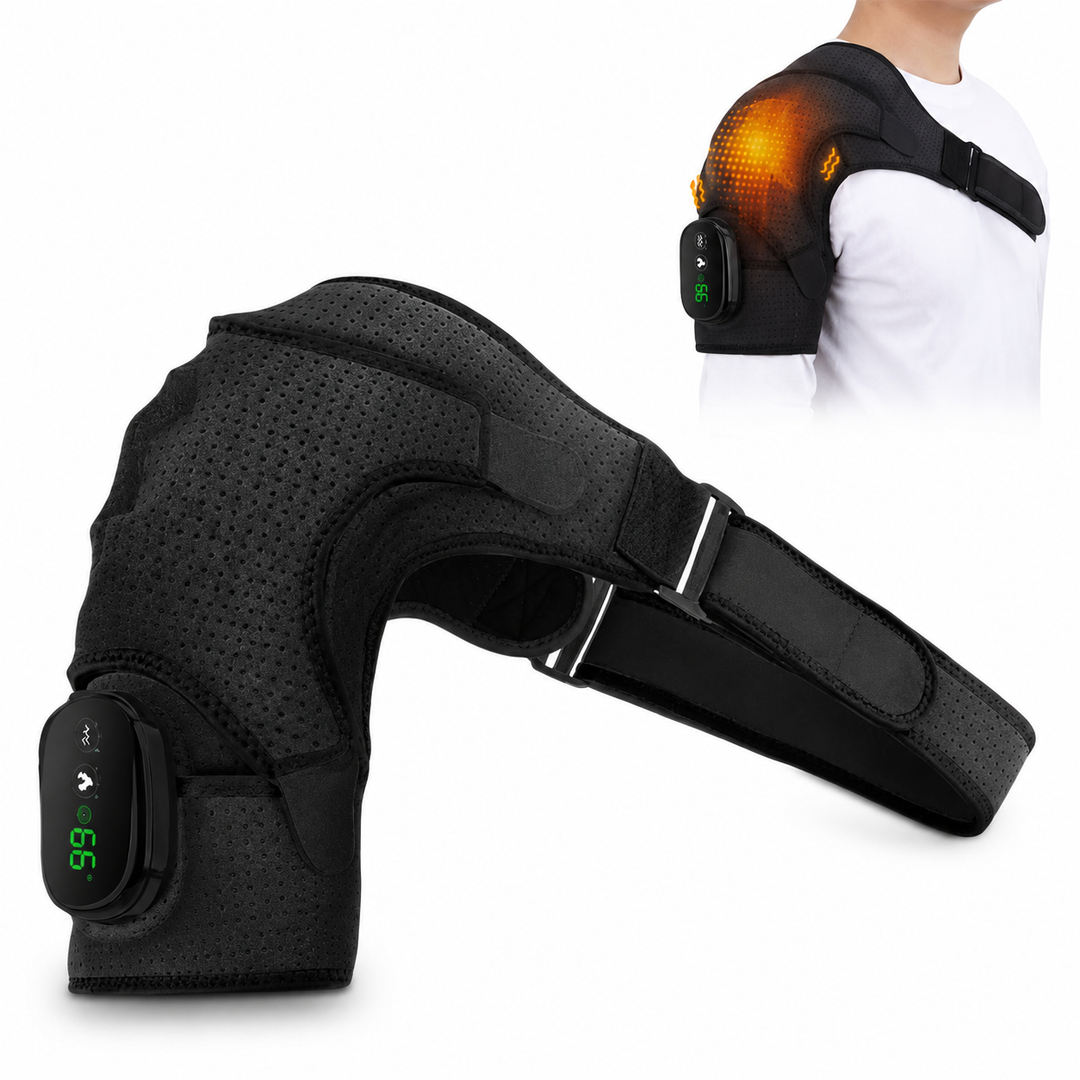 Premium Heated Shoulder Pad Electric Vibration Massage USB Rechargeable 5000mAh 3 Heat Levels Shoulder Wrap Pain Relief Therapy Support Belt