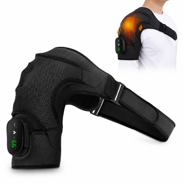 Premium Heated Shoulder Pad Electric Vibration Massage USB Rechargeable 5000mAh 3 Heat Levels Shoulder Wrap Pain Relief Therapy Support Belt