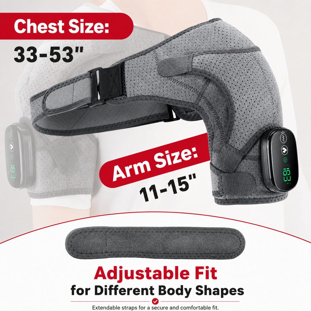 Premium Heated Shoulder Pad USB Rechargeable Vibration Massage Wrap 3 Heat Levels 5000mAh Battery Shoulder Support Pain Relief Adjustable Strap
