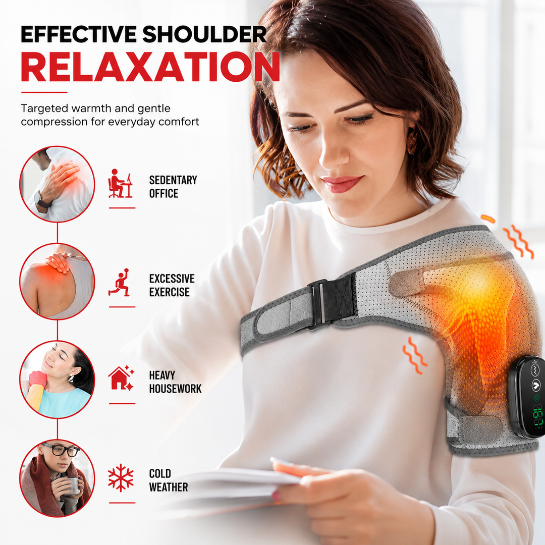 Premium Heated Shoulder Pad USB Rechargeable Vibration Massage Wrap 3 Heat Levels 5000mAh Battery Shoulder Support Pain Relief Adjustable Strap