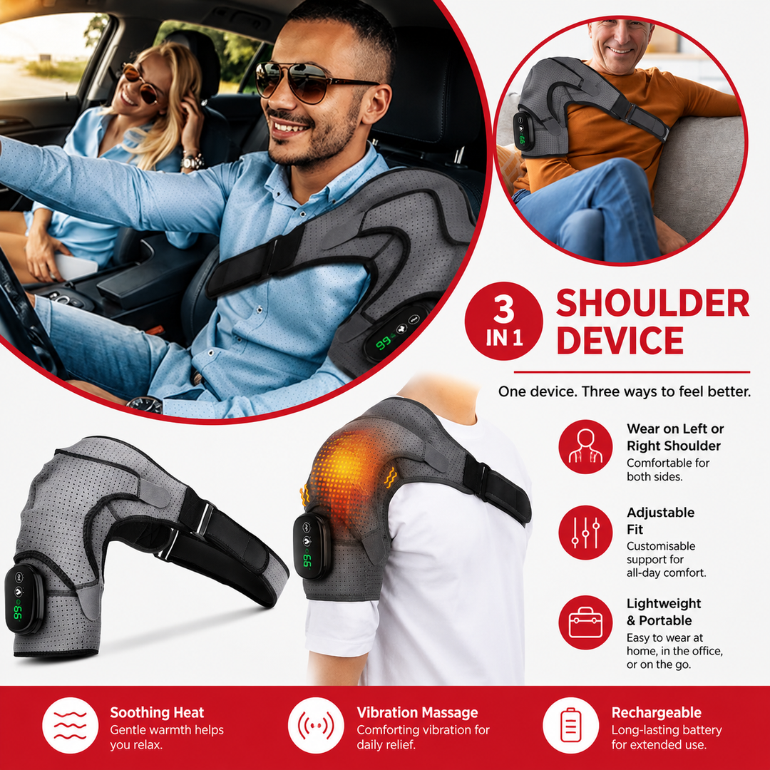 Premium Heated Shoulder Pad USB Rechargeable Vibration Massage Wrap 3 Heat Levels 5000mAh Battery Shoulder Support Pain Relief Adjustable Strap