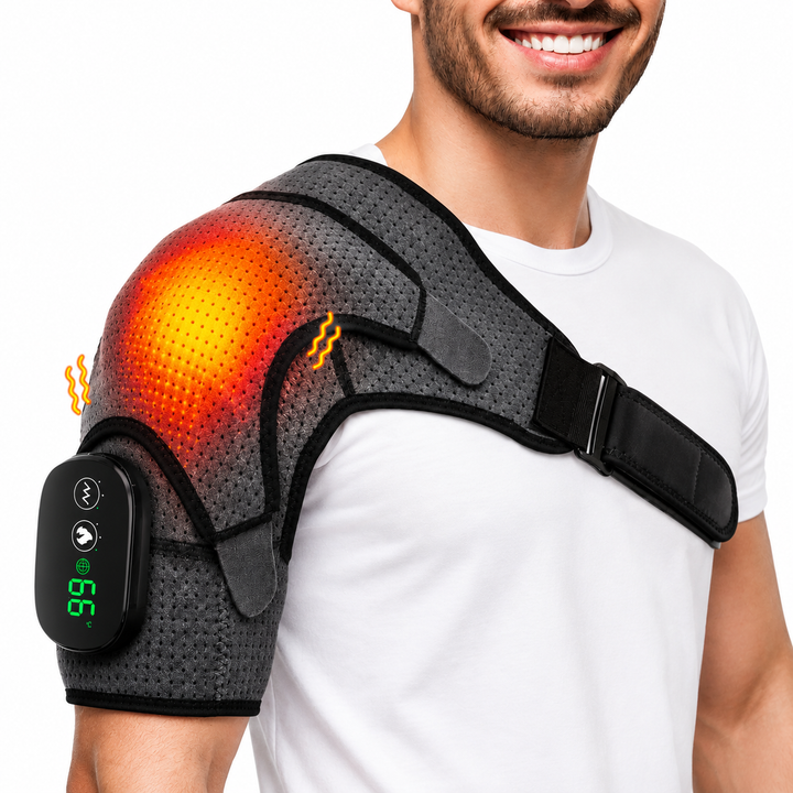 Premium Heated Shoulder Pad USB Rechargeable Vibration Massage Wrap 3 Heat Levels 5000mAh Battery Shoulder Support Pain Relief Adjustable Strap