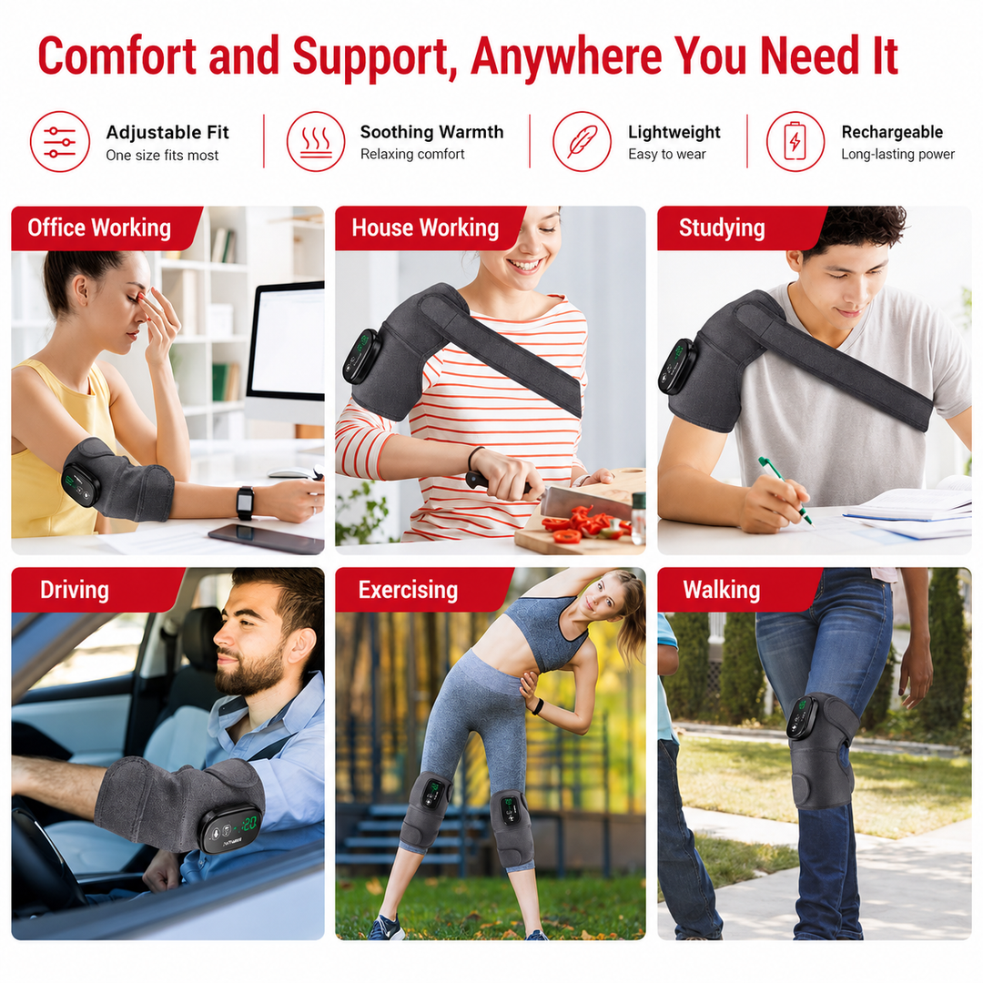 Premium Heated Shoulder Pad USB Rechargeable Vibration Massage Wrap 3 Heat Levels 5000mAh Battery Shoulder Support Pain Relief Adjustable Strap