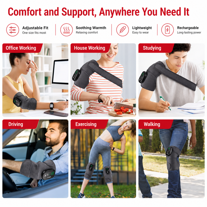 Premium Heated Shoulder Pad USB Rechargeable Vibration Massage Wrap 3 Heat Levels 5000mAh Battery Shoulder Support Pain Relief Adjustable Strap