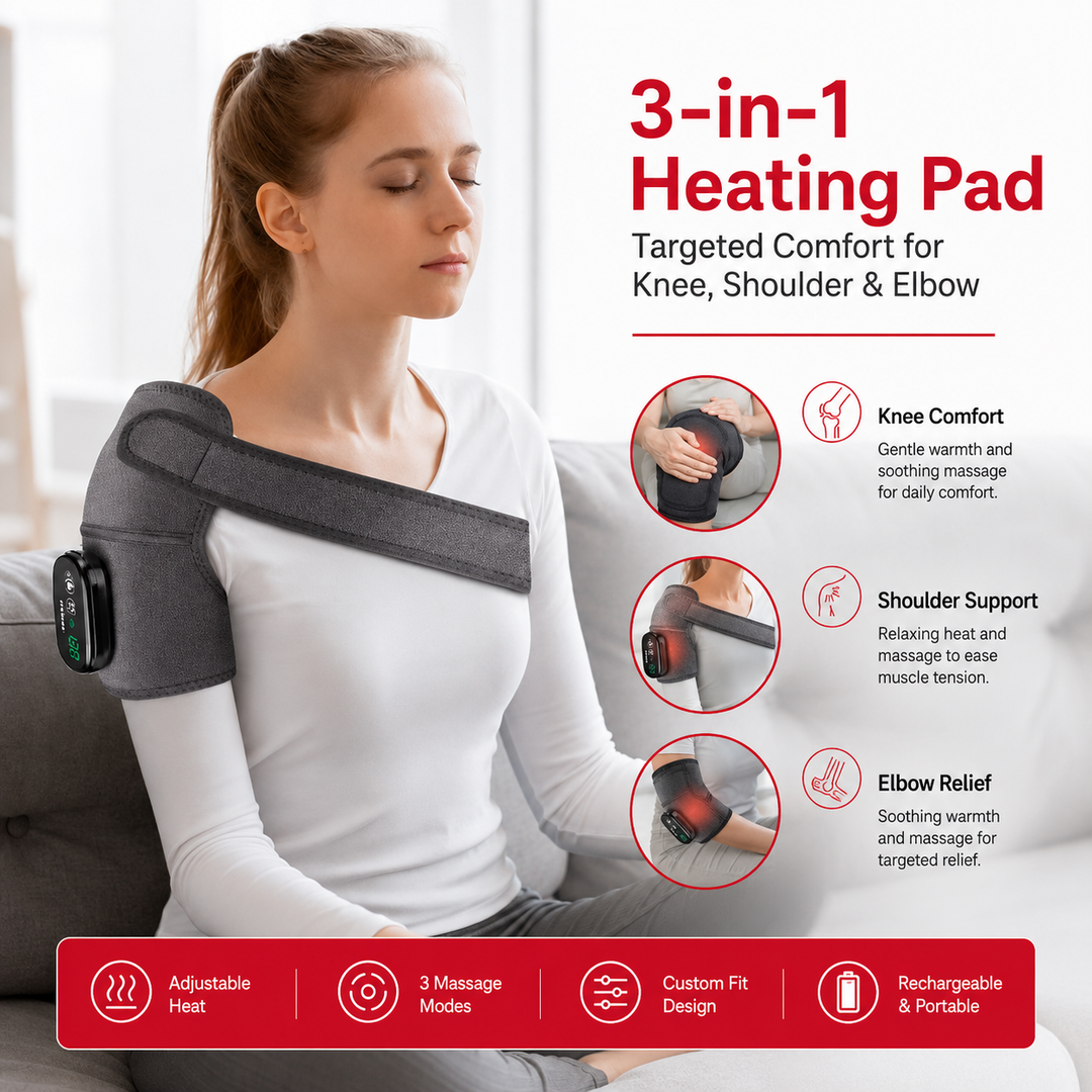 Premium Heated Shoulder Pad USB Rechargeable Vibration Massage Wrap 3 Heat Levels 5000mAh Battery Shoulder Support Pain Relief Adjustable Strap