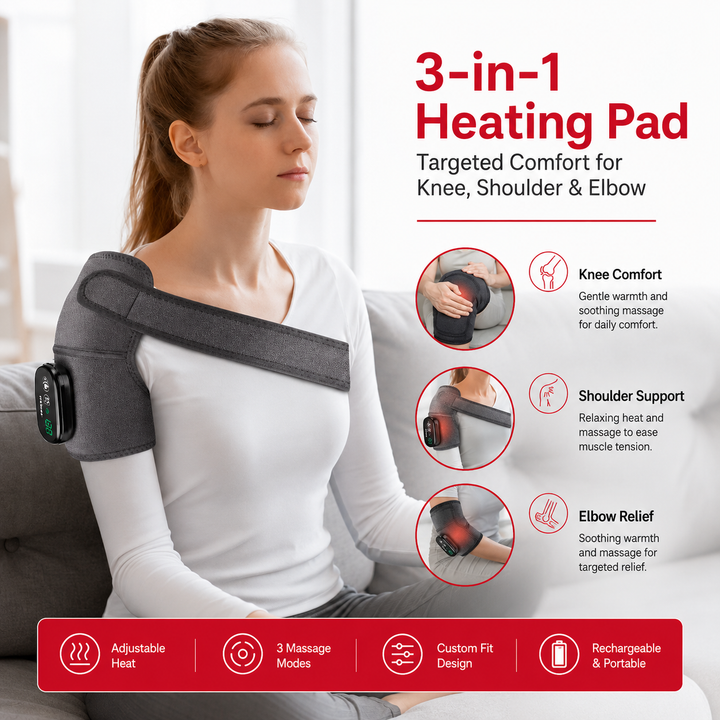 Premium Heated Shoulder Pad USB Rechargeable Vibration Massage Wrap 3 Heat Levels 5000mAh Battery Shoulder Support Pain Relief Adjustable Strap