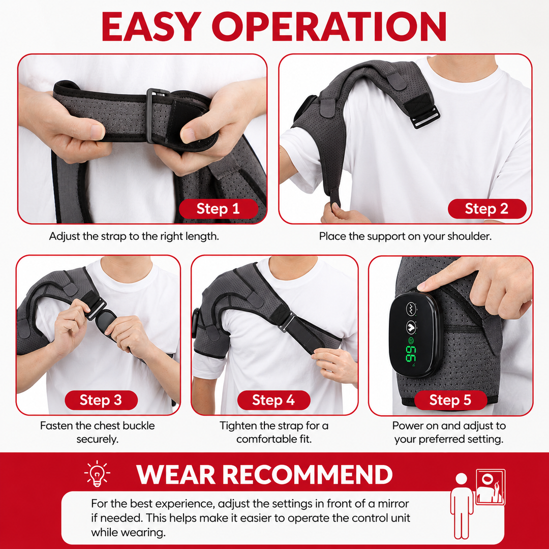 Premium Heated Shoulder Pad USB Rechargeable Vibration Massage Wrap 3 Heat Levels 5000mAh Battery Shoulder Support Pain Relief Adjustable Strap
