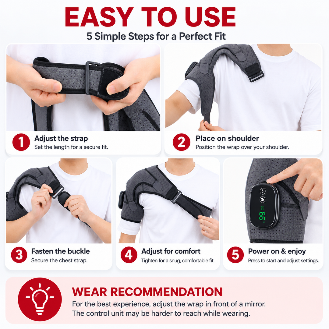 Premium Heated Shoulder Pad USB Rechargeable Vibration Massage Wrap 3 Heat Levels 5000mAh Battery Shoulder Support Pain Relief Adjustable Strap