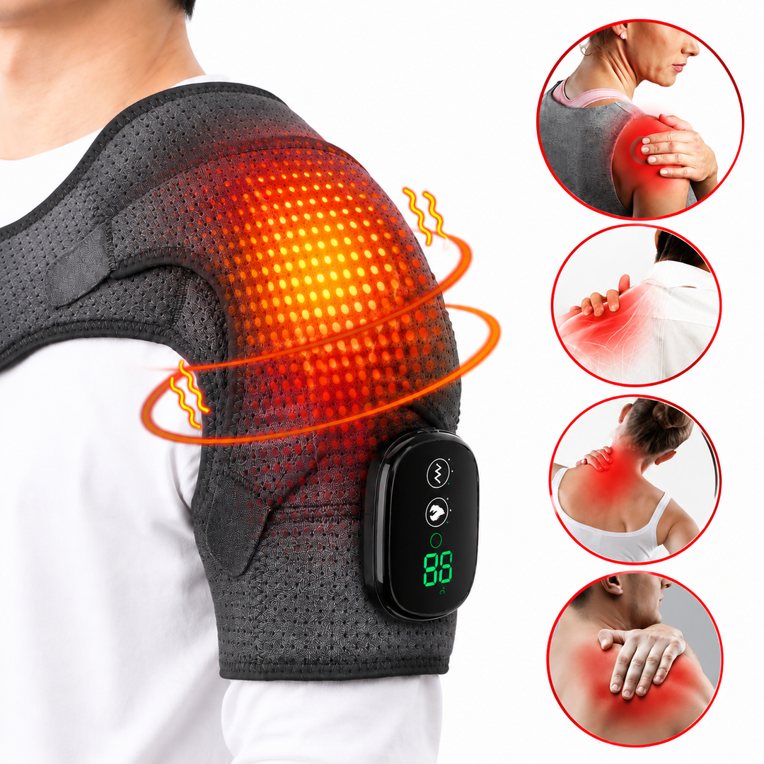 Premium Heated Shoulder Pad USB Rechargeable Vibration Massage Wrap 3 Heat Levels 5000mAh Battery Shoulder Support Pain Relief Adjustable Strap