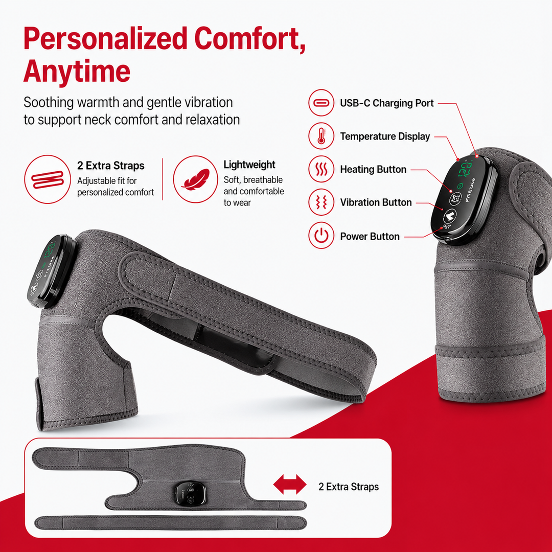 Premium Heated Shoulder Pad USB Rechargeable Vibration Massage Wrap 3 Heat Levels 5000mAh Battery Shoulder Support Pain Relief Adjustable Strap