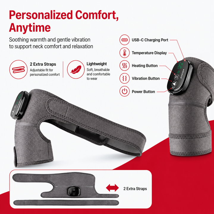Premium Heated Shoulder Pad USB Rechargeable Vibration Massage Wrap 3 Heat Levels 5000mAh Battery Shoulder Support Pain Relief Adjustable Strap