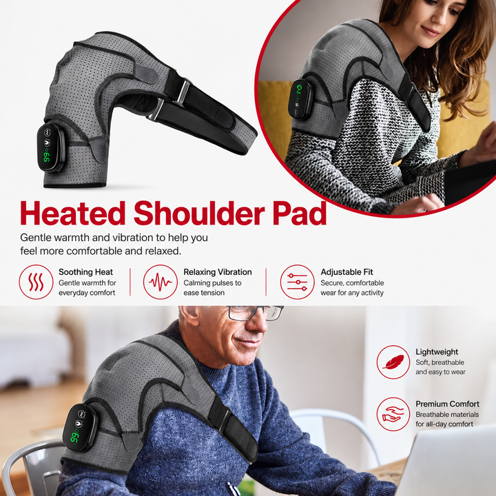 Premium Heated Shoulder Pad USB Rechargeable Vibration Massage Wrap 3 Heat Levels 5000mAh Battery Shoulder Support Pain Relief Adjustable Strap