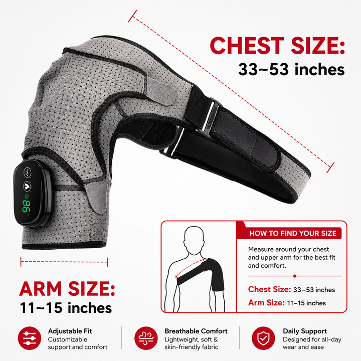 Premium Heated Shoulder Pad USB Rechargeable Vibration Massage Wrap 3 Heat Levels 5000mAh Battery Shoulder Support Pain Relief Adjustable Strap
