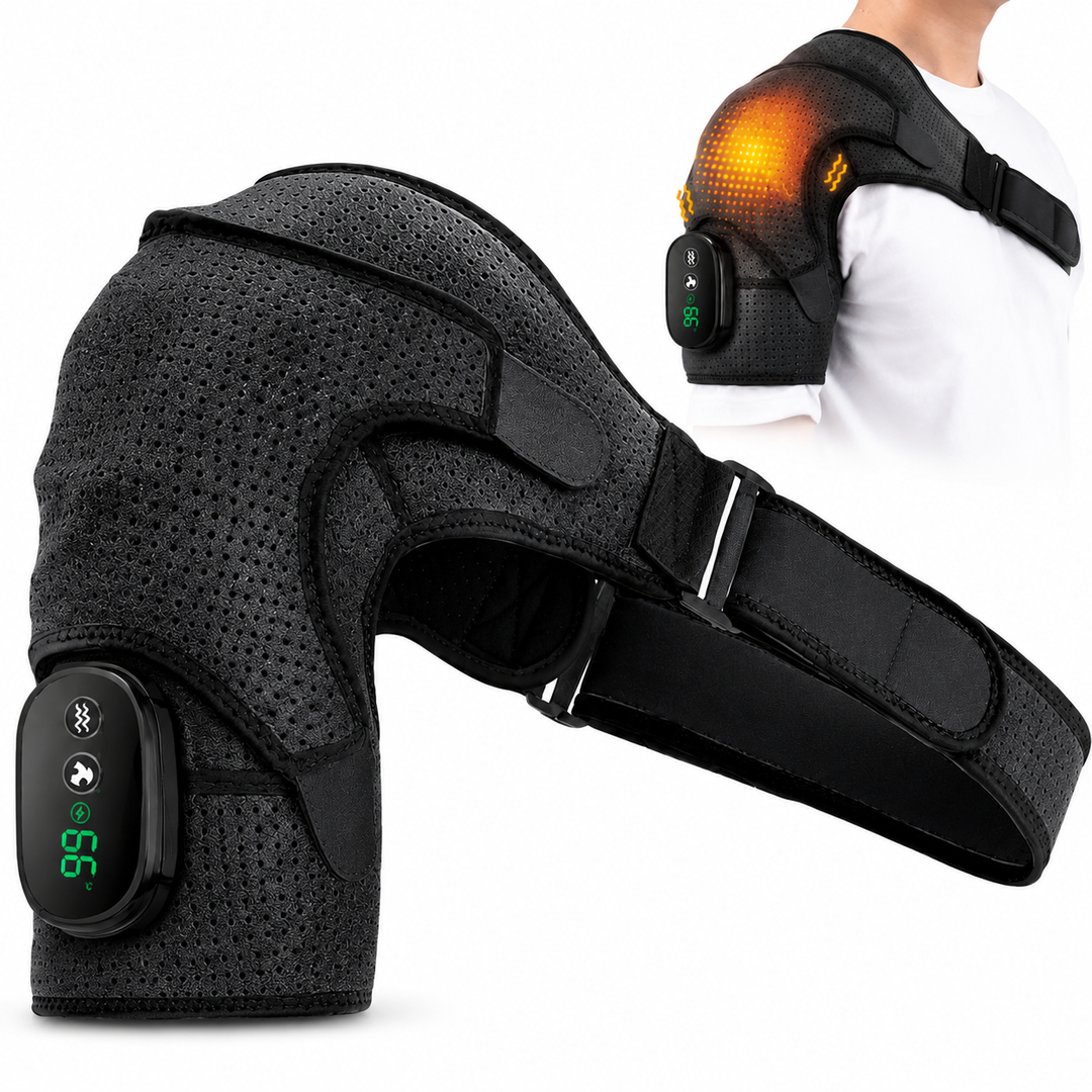 Premium Heated Shoulder Pad USB Rechargeable Vibration Massage Wrap 3 Heat Levels 5000mAh Battery Shoulder Support Pain Relief Adjustable Strap