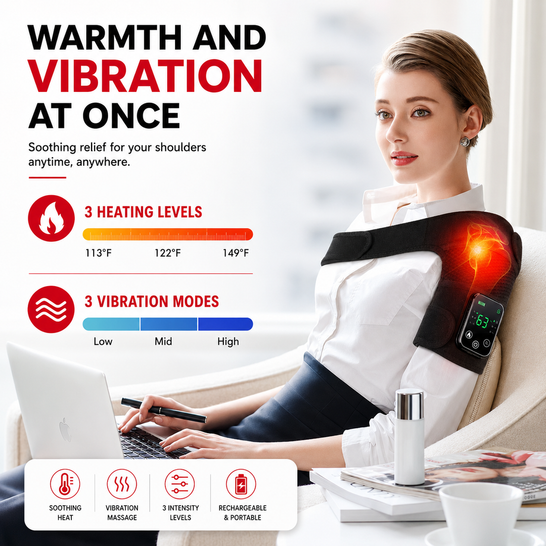 Premium Heated Shoulder Pad Vibration Massager 5000mAh USB Rechargeable Shoulder Wrap Adjustable Heat Levels Pain Relief Muscle Comfort Device