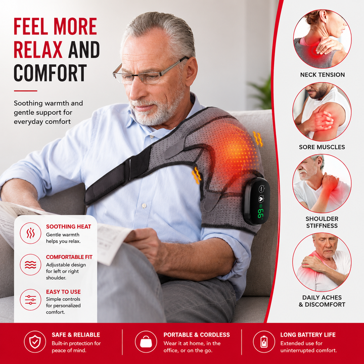 Premium Heated Shoulder Pad Vibration Massager 5000mAh USB Rechargeable Shoulder Wrap Adjustable Heat Levels Pain Relief Muscle Comfort Device