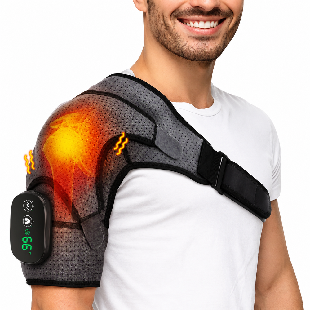 Premium Heated Shoulder Pad Vibration Massager 5000mAh USB Rechargeable Shoulder Wrap Adjustable Heat Levels Pain Relief Muscle Comfort Device