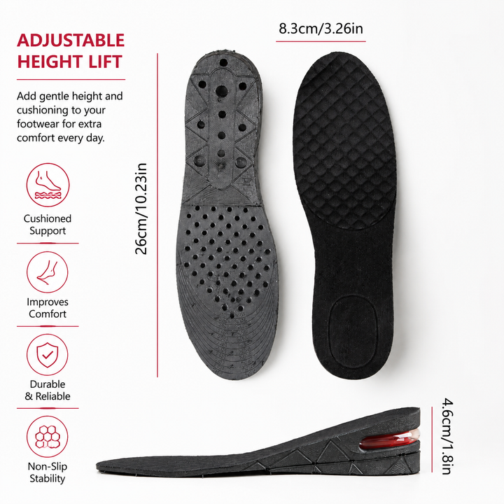 Premium Height Increase Insoles Adjustable 3 to 9cm Elevator Inserts Air Cushion EVA Shoe Lifts Unisex Comfort Fit Shoe Height Booster Insoles