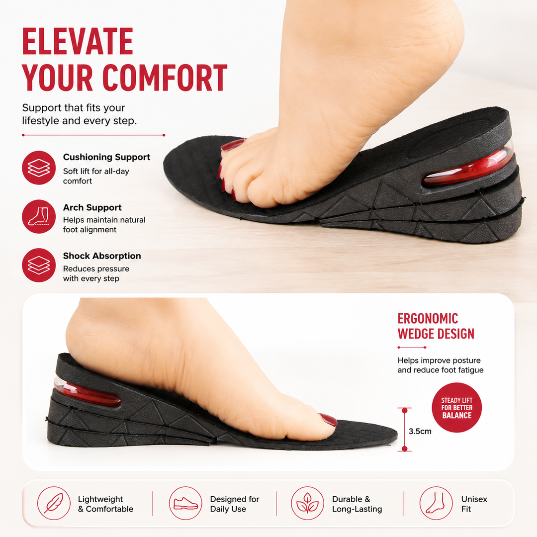 Premium Height Increase Insoles Adjustable 3 to 9cm Elevator Inserts Air Cushion EVA Shoe Lifts Unisex Comfort Fit Shoe Height Booster Insoles