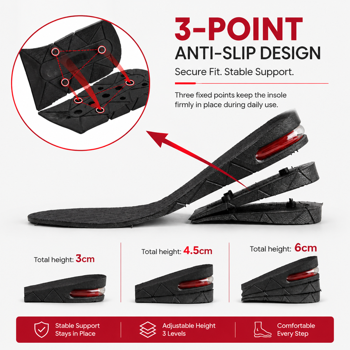 Premium Height Increase Insoles Adjustable 3 to 9cm Elevator Inserts Air Cushion EVA Shoe Lifts Unisex Comfort Fit Shoe Height Booster Insoles