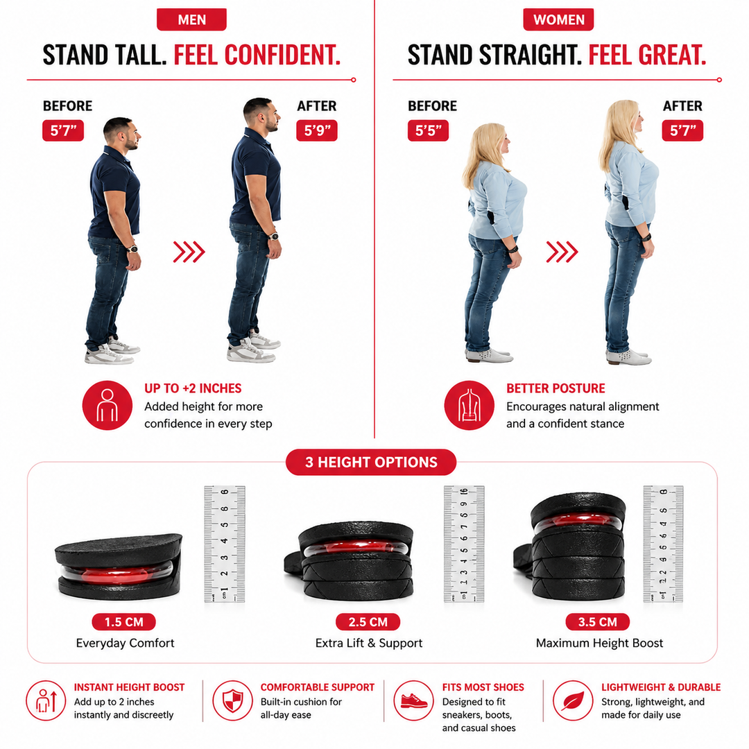 Premium Height Increase Insoles Adjustable 3 to 9cm Elevator Inserts Air Cushion EVA Shoe Lifts Unisex Comfort Fit Shoe Height Booster Insoles