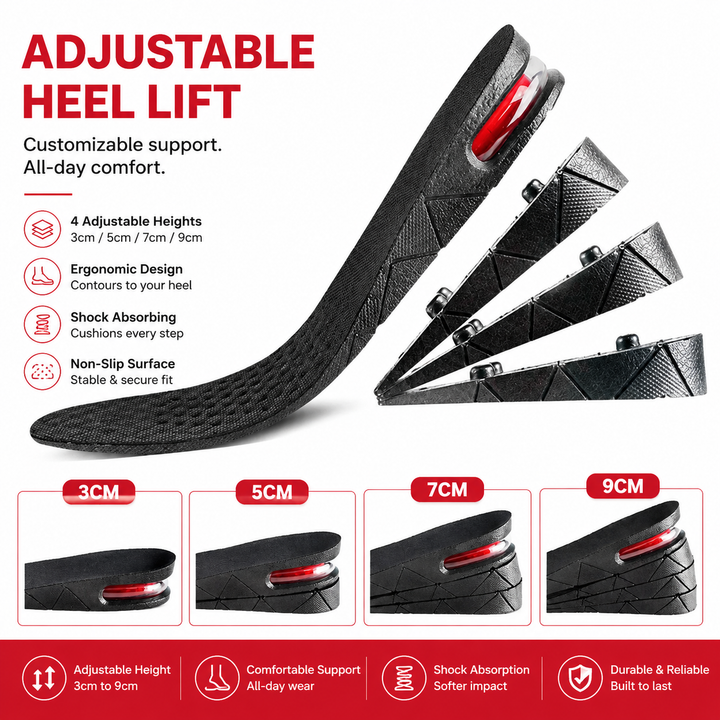 Premium Height Increase Insoles Adjustable 3 to 9cm Elevator Inserts Air Cushion EVA Shoe Lifts Unisex Comfort Fit Shoe Height Booster Insoles