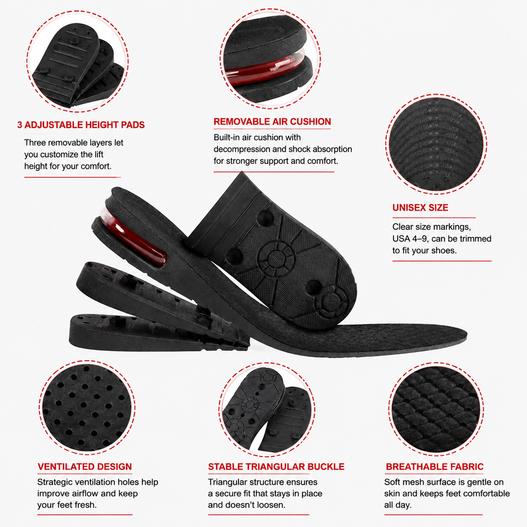 Premium Height Increase Insoles Adjustable 3 to 9cm Elevator Inserts Air Cushion EVA Shoe Lifts Unisex Comfort Fit Shoe Height Booster Insoles