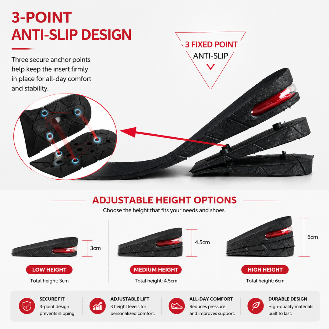 Premium Height Increase Insoles Adjustable Air Cushion Elevator Shoe Inserts 3–9cm Lift Shock Absorbent EVA Comfort Insoles Men Women EU 225–270