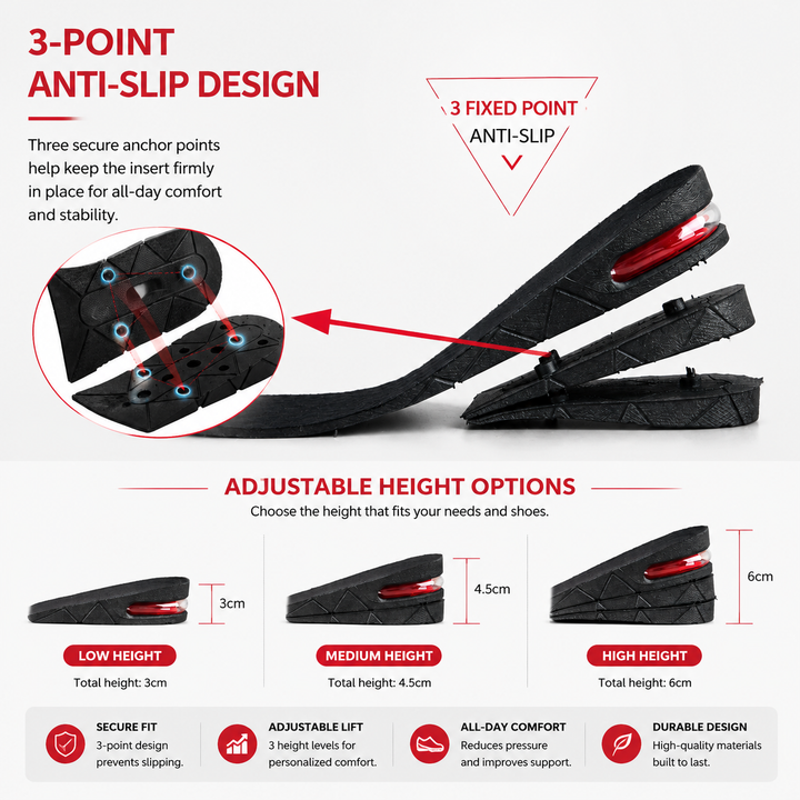 Premium Height Increase Insoles Adjustable Air Cushion Elevator Shoe Inserts 3–9cm Lift Shock Absorbent EVA Comfort Insoles Men Women EU 225–270